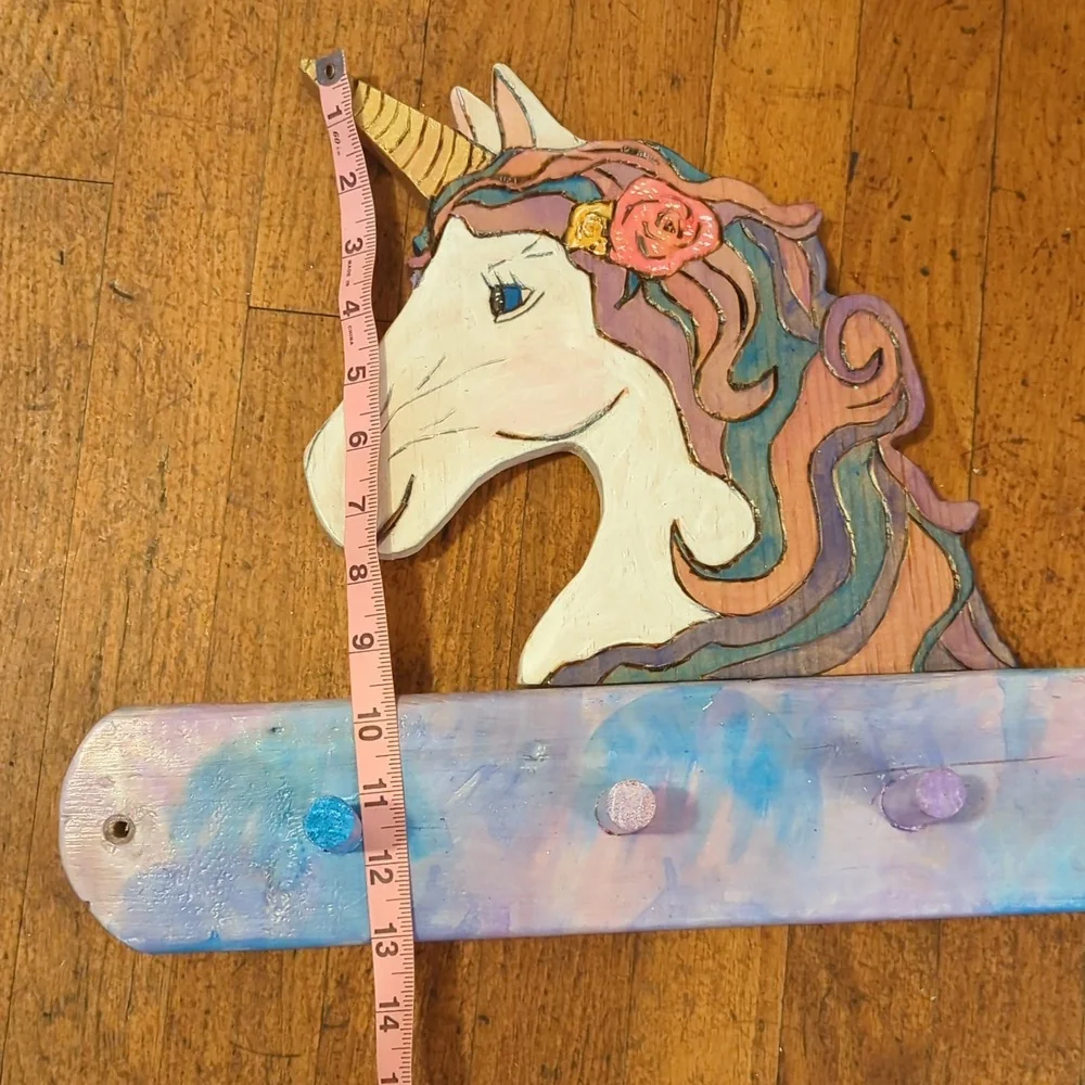 Handmade Wood Unicorn 3 Peg Wall Rack